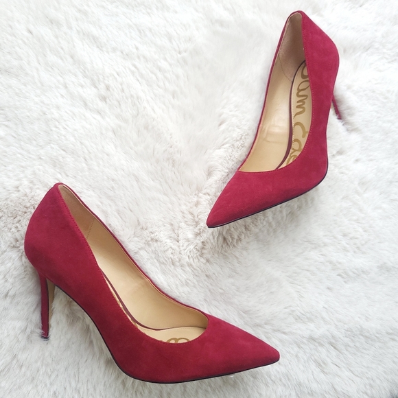 Sam Edelman Hazel Deep Red Magenta Suede Leather Pumps - Picture 3 of 14